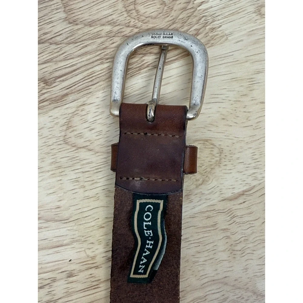 Cole Haan Men's Tan Leather Golfer imbedded Belt Size 36 Made In USA‎ #50